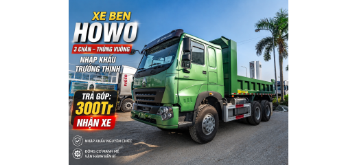 XE BEN HOWO 3 CHÂN V7G THÙNG VUÔNG NHẬP KHẨU