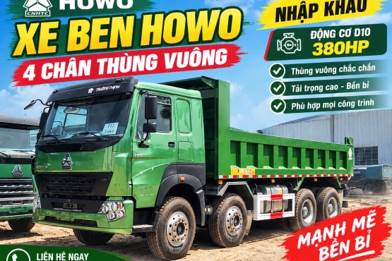 XE BEN HOWO 4 CHÂN V7G THÙNG VUÔNG NHẬP KHẨU