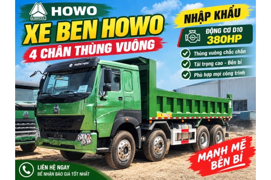 XE BEN HOWO 4 CHÂN V7G THÙNG VUÔNG NHẬP KHẨU