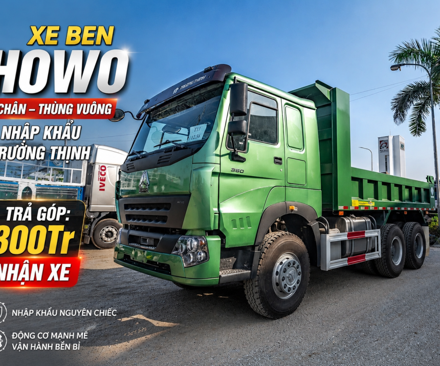 XE BEN HOWO 3 CHÂN V7G THÙNG VUÔNG NHẬP KHẨU